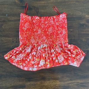 Strapless red floral babydoll crop top never worn